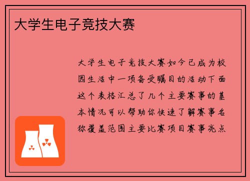 大学生电子竞技大赛